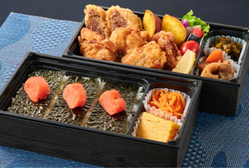 博多明太のり弁と唐揚げ＆牛たんメンチカツ二段御膳