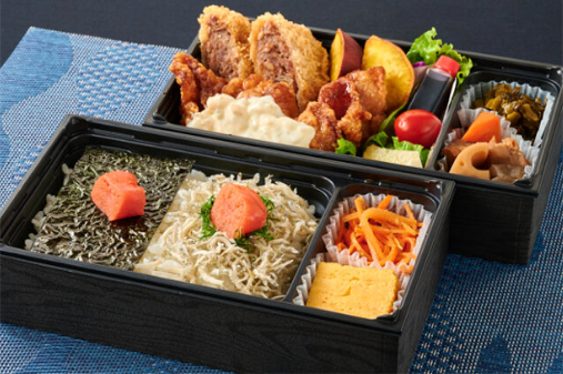 博多明太のり弁＆じゃこしそ明太ごはんとチキン南蛮＆牛たんメンチカツ二段御膳